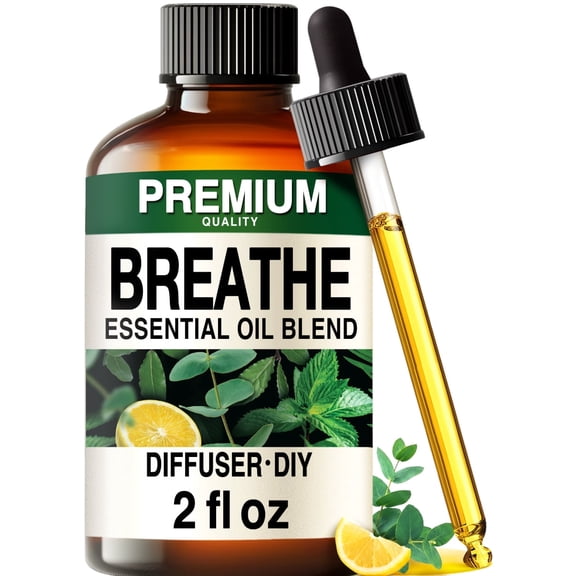 Breathe Essential Oil Blend 2 Fl Oz - Eucalyptus, Peppermint, Lemon, Tea Tree & Bay Laurel Oil for Diffuser, Humidifier & Relaxation - Clarifying Aromatherapy For Restless Nights