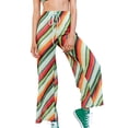 thumbnail image 2 of Pantalones de pierna ancha para mujer VISgogo, pantalones de punto elásticos de cintura alta con estampado de rayas, azul/púrpura/naranja/rosado VISgogo moda, 2 of 9