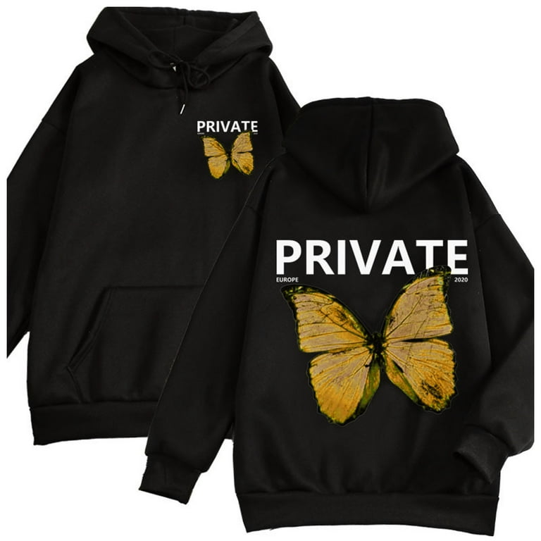 Fulijie Pink Butterfly Hoodie Womens Plus Sweatshirts Hoodies Women Casual Butterfly Print Long Sleeve Pocket Shirt Hooded Sweatshirt Loose Tops Walmart