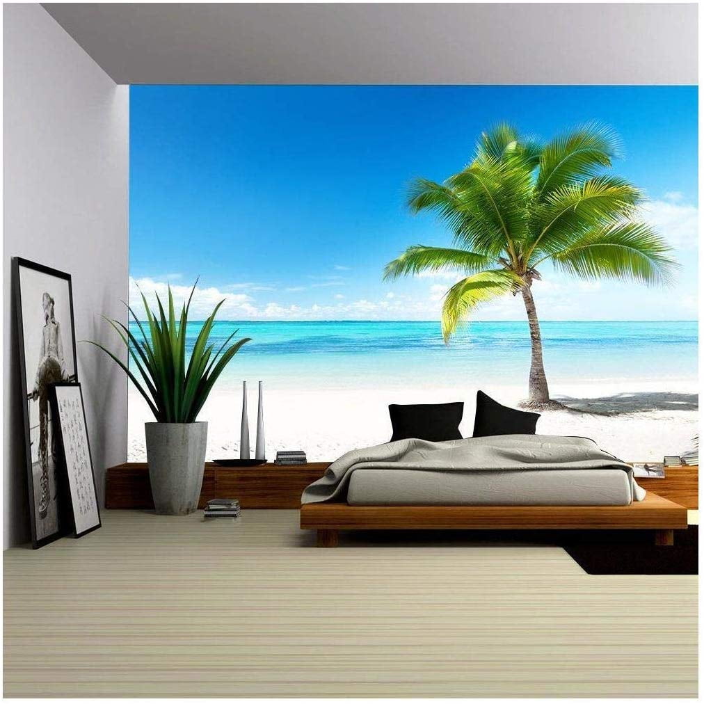 Removable Sticker 100x144 Tropical blue waters framed by Palms Wall Mural