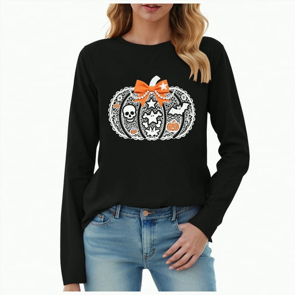 Godom Halloween Shirts Womens Pumpkin Shirt Tshirts Casual Letter Print Tees Cute Ghost Fall Tops