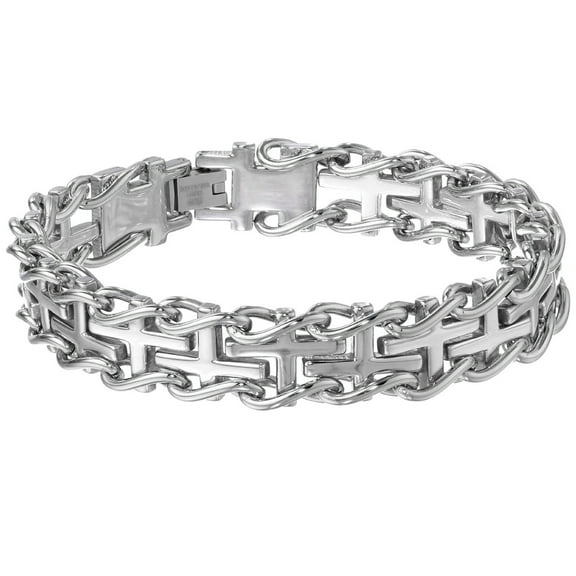 Metro Jewelry Stainless Steel Alternating Crosses Link Bracelet