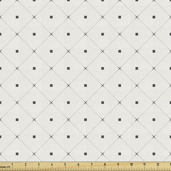 Geometric Rhombus Fabric by the Yard, Minimalistic Style Design of Tiny Squares and Thin Line Grid, Decorative Upholstery Fabric for Sofas and Home Accents, 2 Yards, Taupe Grey Off White by Ambesonne
