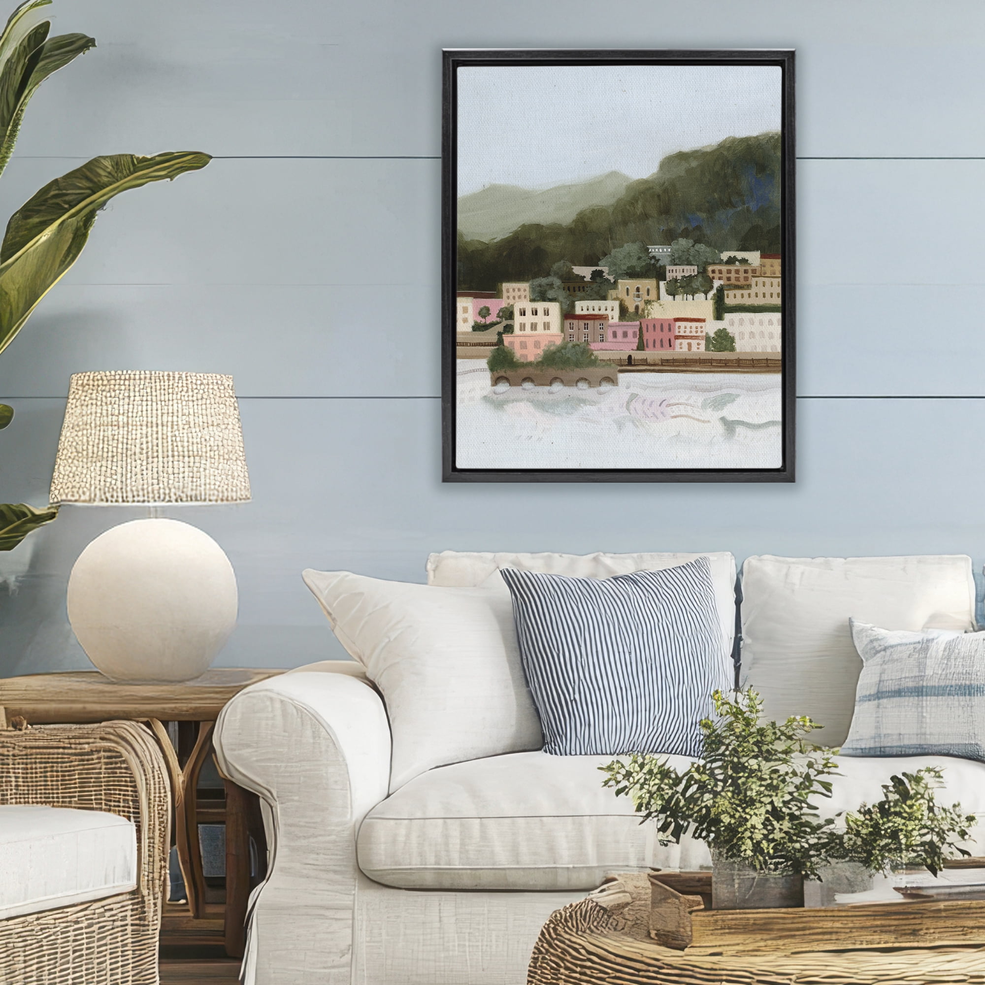 Stupell Industries Mountains By The Sea Black Framed Floater Canvas Wall Art, design by Grace Popp