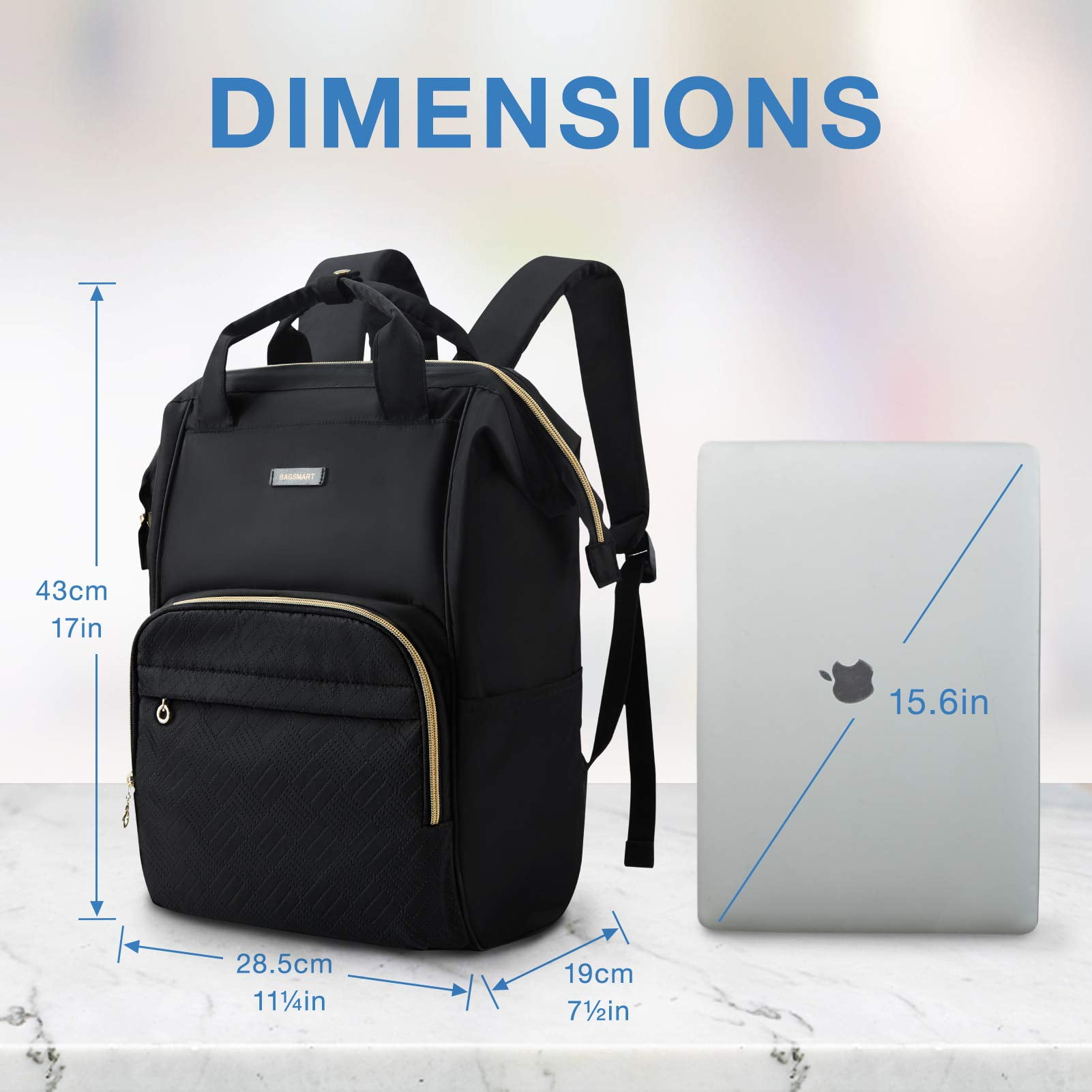 BAGSMART 17" Laptop Backpack for Unisex Adults, College Bookbag Business Computer Casual Daypack for Work Trip Commuter, Black