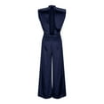 thumbnail image 5 of PiGOGI Women's Satin Jumpsuit - Stand Up Collar Sleeveless Wide Leg Romper, Backless Elegant Outfit for Party & Evening Dark Blue XL, 5 of 5