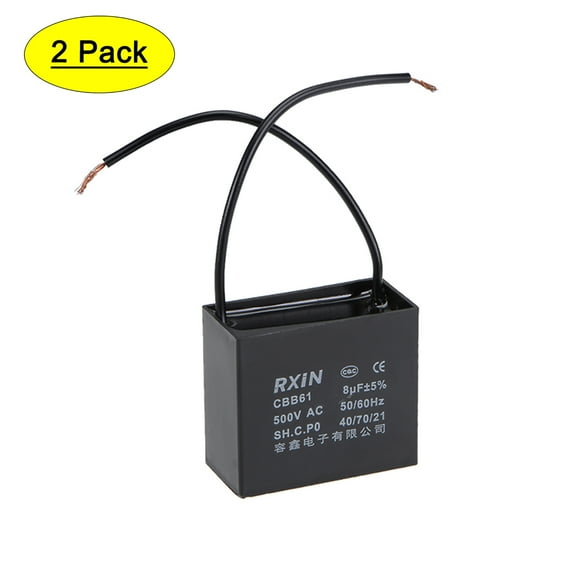 Uxcell 47x20x41mm 8uF 500V AC 2 Cable CBB61 Ceiling Fan Run Capacitor 2 Pack