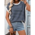 thumbnail image 4 of Women'S Sweater Vest Striped Pullover Tank Top Round Neck Cap Sleeve Light-Weight Summer Casual Clothes Navy Blue L, 4 of 9