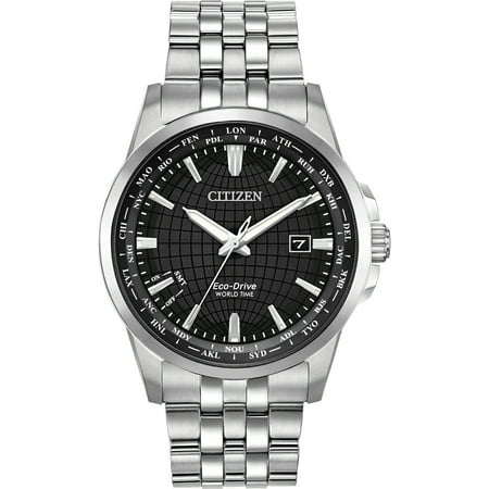 Citizen BX1000-57E Men's Eco-Drive Stainless World Time Black Dial