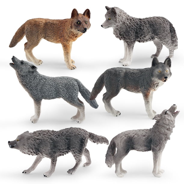 Juego de figuras de lobo realista de PVC, 6 piezas, educativas para niños