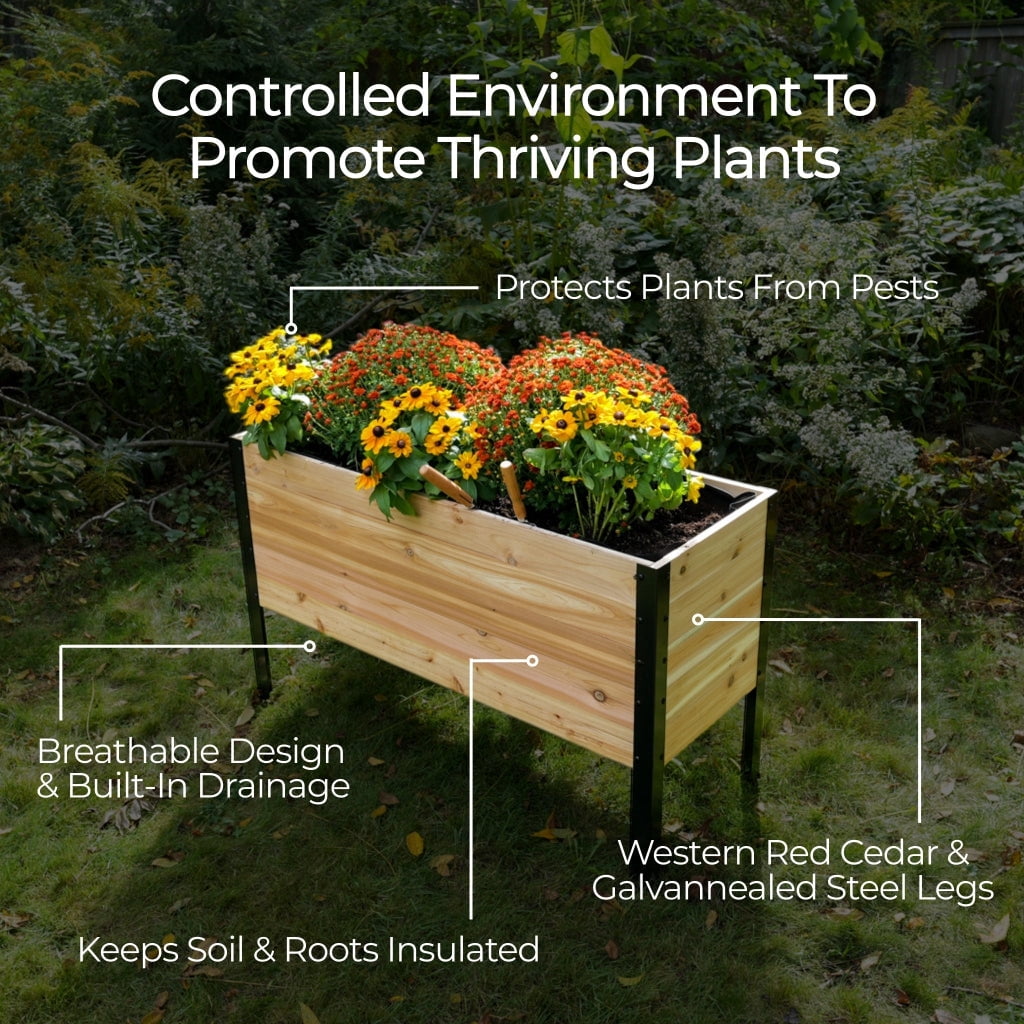 Cedar Planters 18" x 48" Elevated Garden Bed - Western Red Cedar Raised Planter Box, 24" Tall