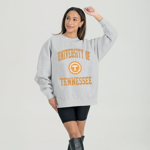 Women's Gameday Couture Steel Tennessee Volunteers Oversized Good Vibes Premium Fleece Drop Shoulder Pullover Sweatshirt