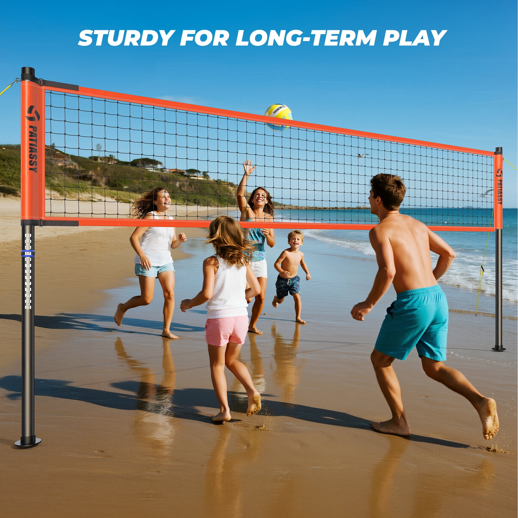 Patiassy Professional Outdoor Volleyball Net Set with Adjustable Height Poles, Winch System, Volleyball with Pump and Carrying Bag for Backyard Beach
