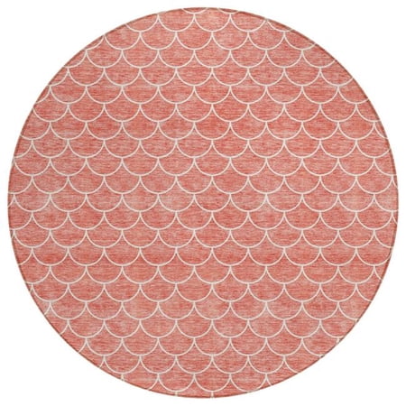 HomeRoots 596203 8 ft. Salmon & Ivory Round Geometric Washable Indoor & Outdoor Area Rug