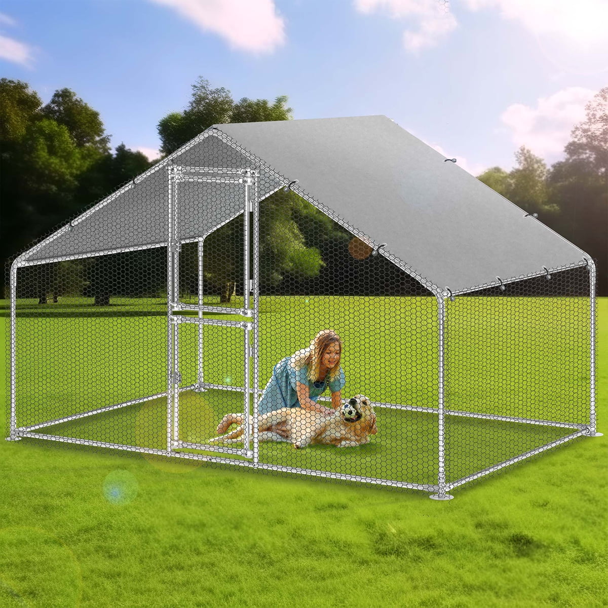 Uforic 6.6 x 9.8 x 6.4 ft ( 78.74" x 118" x 76.8" ) Outdoor Dog Kennel Outside Large Heavy Duty Shade Dog Pen Playpen Pet Dog Enclosure Crate Dog Run House with Anti-UV Cover