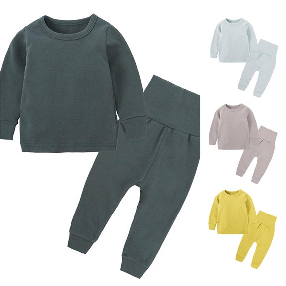 XAOFW Baby Boys Girls Outfits Long Sleeve Solid Color Top And Elastic Pants 2 Piece Everyday Sets For Toddlers Kids Comfortable Clothing Sets 18-24 Months
