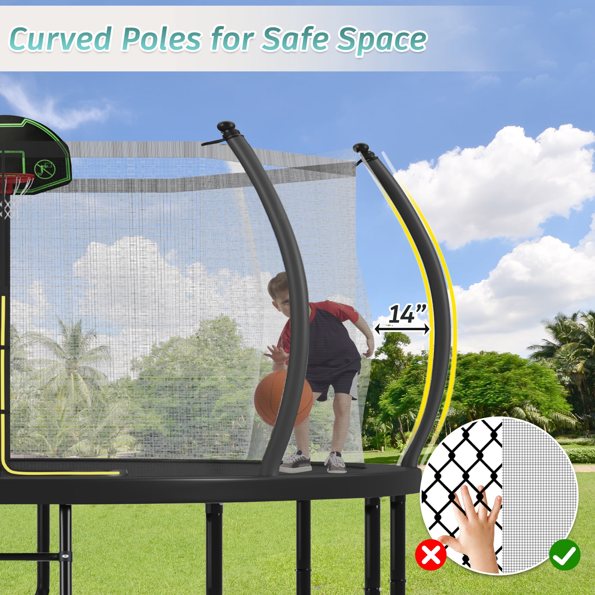 EUROCO 12FT 14FT 1500LBS Weight Capacity Trampoline for Kids and Adults with Basketball Hoop and Ladder, 12 ft Outdoor Trampoline for Backyard