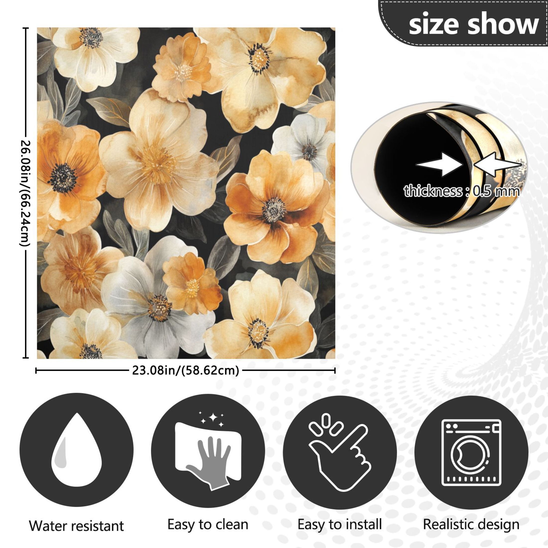 Dishwasher Magnetic Sticker 23x26 Inch Refrigerator Magnetic Sticker Washing Machine Magnetic Sticker Kitchen Panel Magnetic Sticker Home Decor Cartoon Gold Flowers Seamless