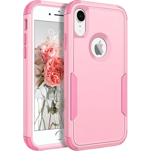 iPhone XR Case, Heavy Duty Rugged 3 in 1 Hybrid Hard PC Cover Soft TPU Bumper Anti Scratch Shockproof Protective Phone Case for iPhone XR 6.1", Pink