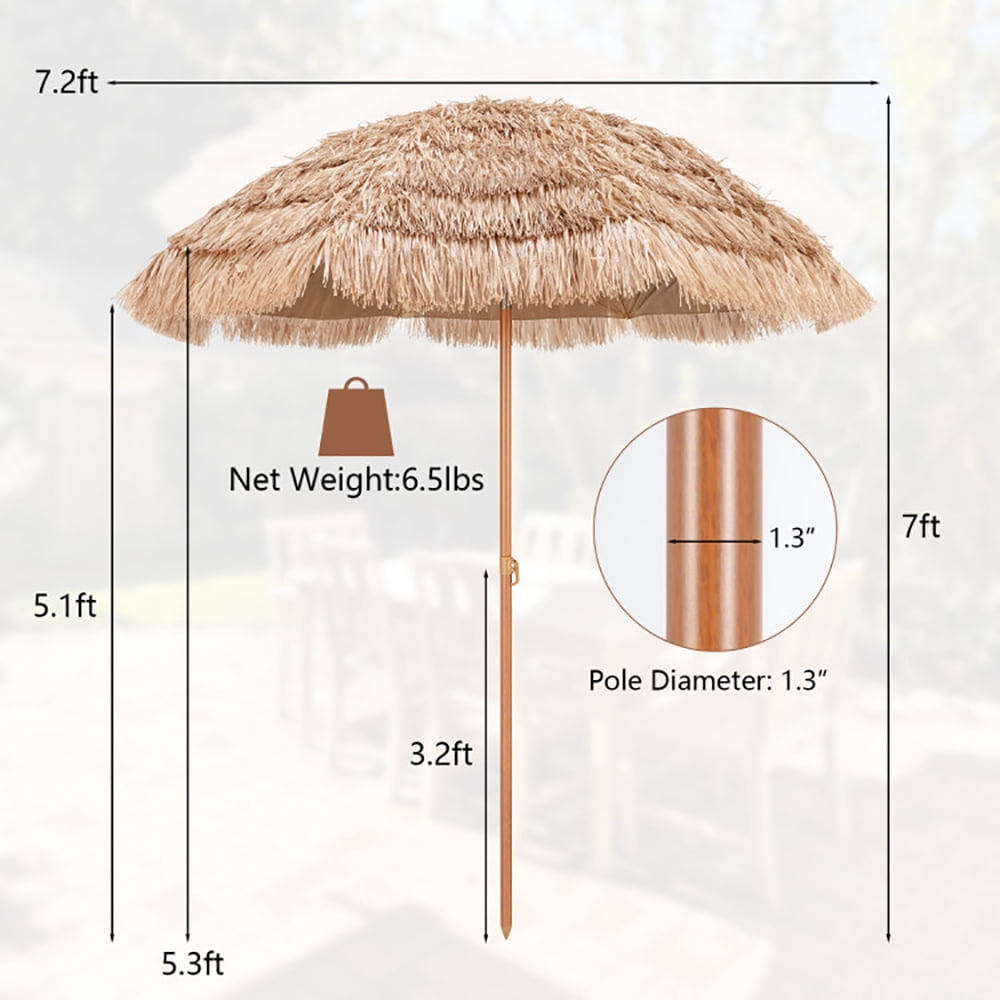 GVN 7.2 Feet Patio Thatched Tiki Umbrella Hawaiian Hula Beach Umbrella, Outdoor Table Umbrella, Outdoor Umbrella, Market Umbrella for Outdoor Patio Backyard Garden Lawn Sun Shade