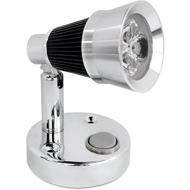 Luz de lectura LED de 12 voltios - Lámpara de noche con pantalla negra - Lámpara de mapa con iluminación blanca fría (luz fría) para vehículos recreativos, automóviles, barcos, casas rodantes y hogare