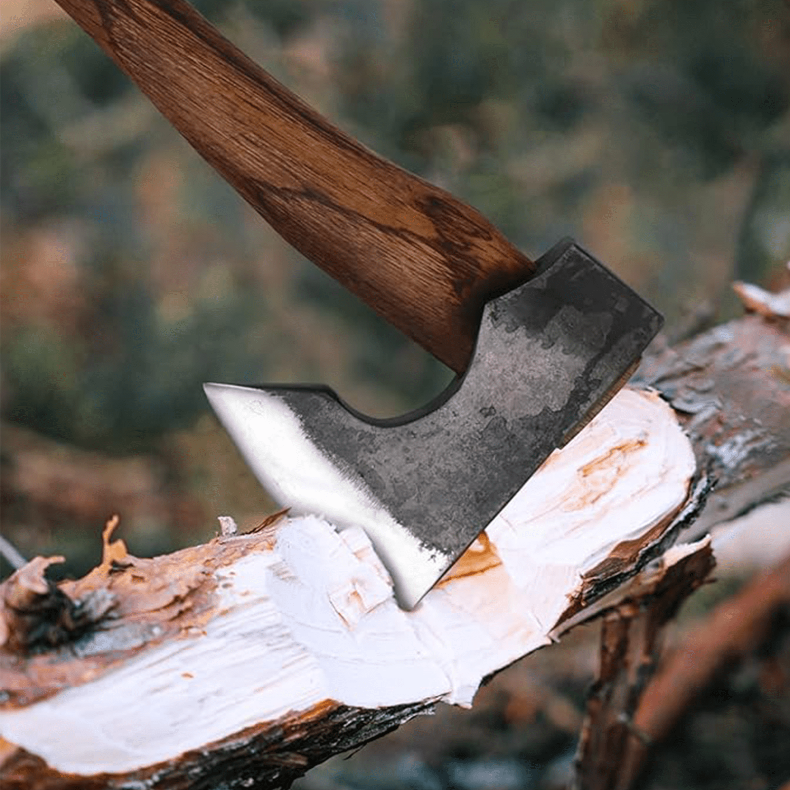 WICING 13.5" Camping Hatchet with 1065 Carbon Steel Head Beech Wood Handle and Leather Sheath for Camping Bushcraft Wood Chopping and Outdoor Use