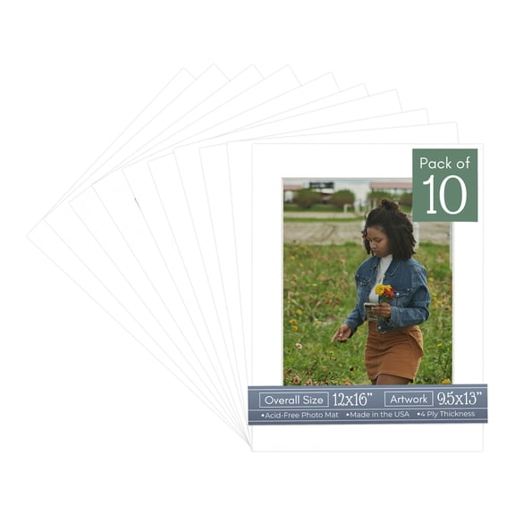 White Suede Picture Frame Mat for 12x16 Frames - Fits 9.5x13 Photos - 10 Mats