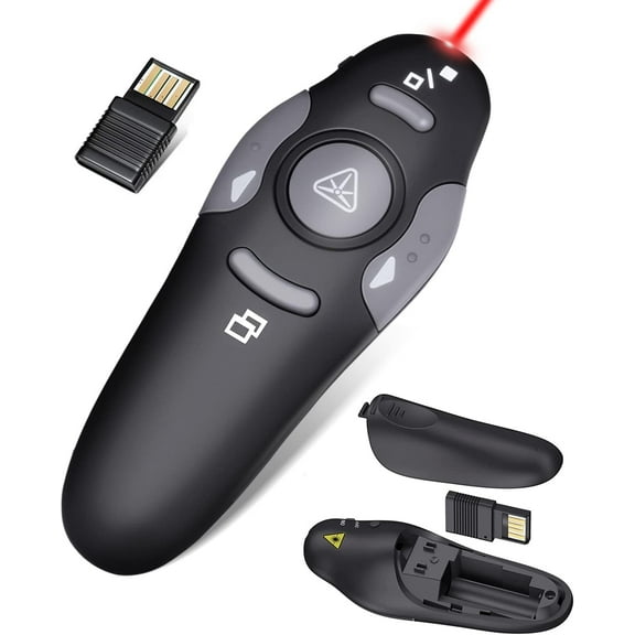 Wireless Presentation Clicker for PowerPoint Presentations, USB Dongle Presenter Remote with Laser Pointer Slide Clickers for Mac/Windows/Linux, Computer/Laptop, Google Slide/PPT/Keynote