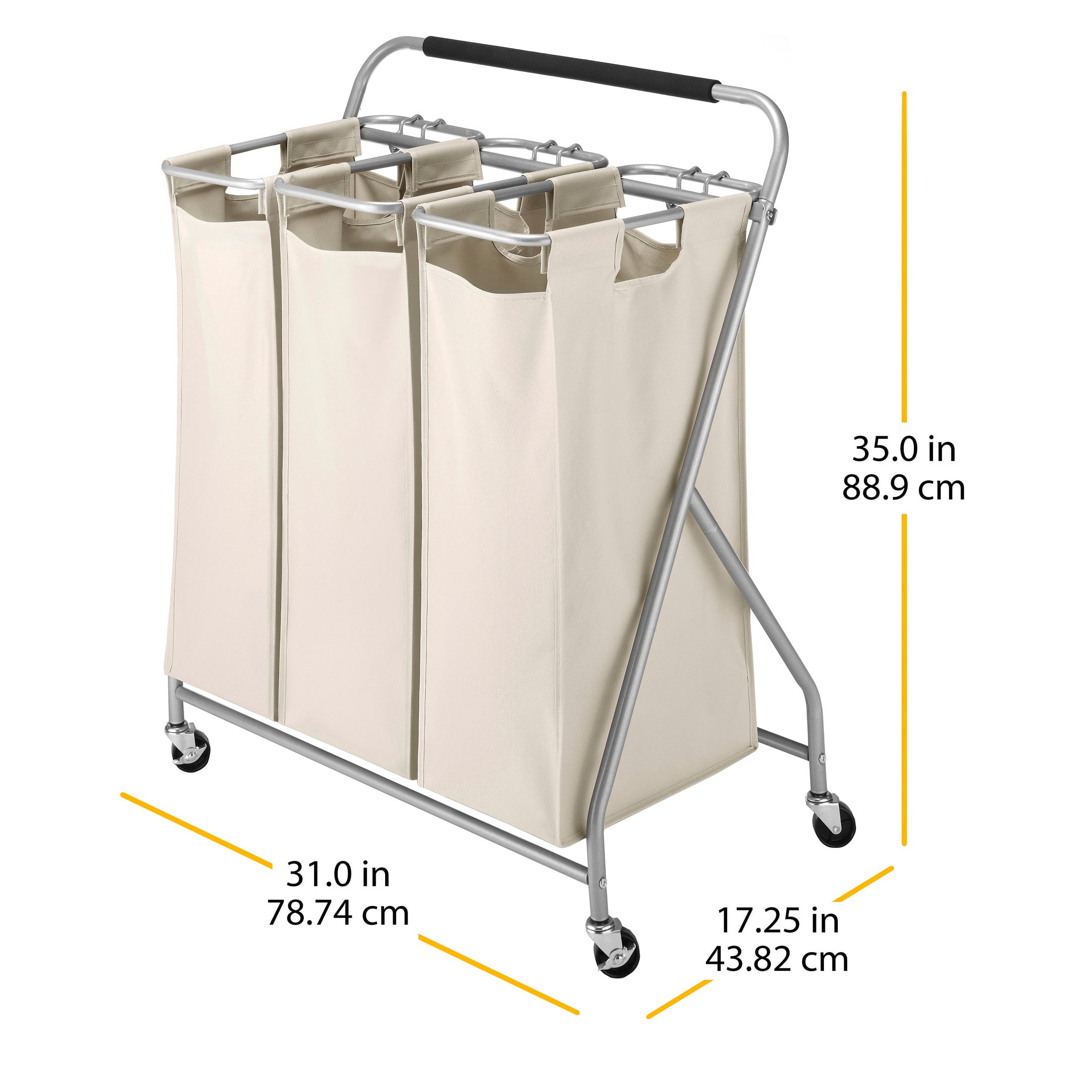 Whitmor Triple Laundry Sorter with Wheels