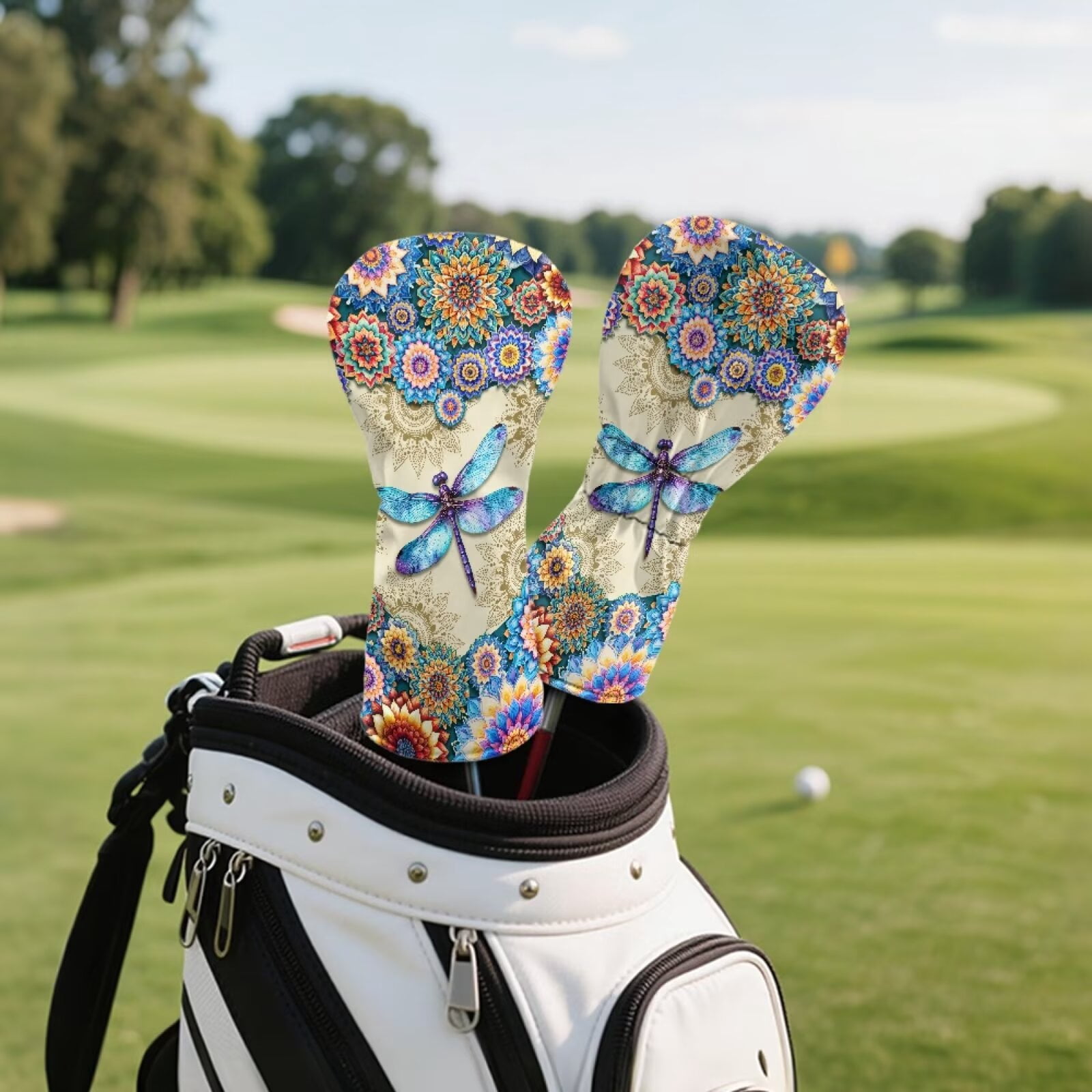 Uorisanigo Golf Club Driver/Fairway Wood/Hybrid Head Cover - Premium PU Leather Boho Floral Butterfly Golf Headcovers - 3 Piece Headcover Set for Men and Women