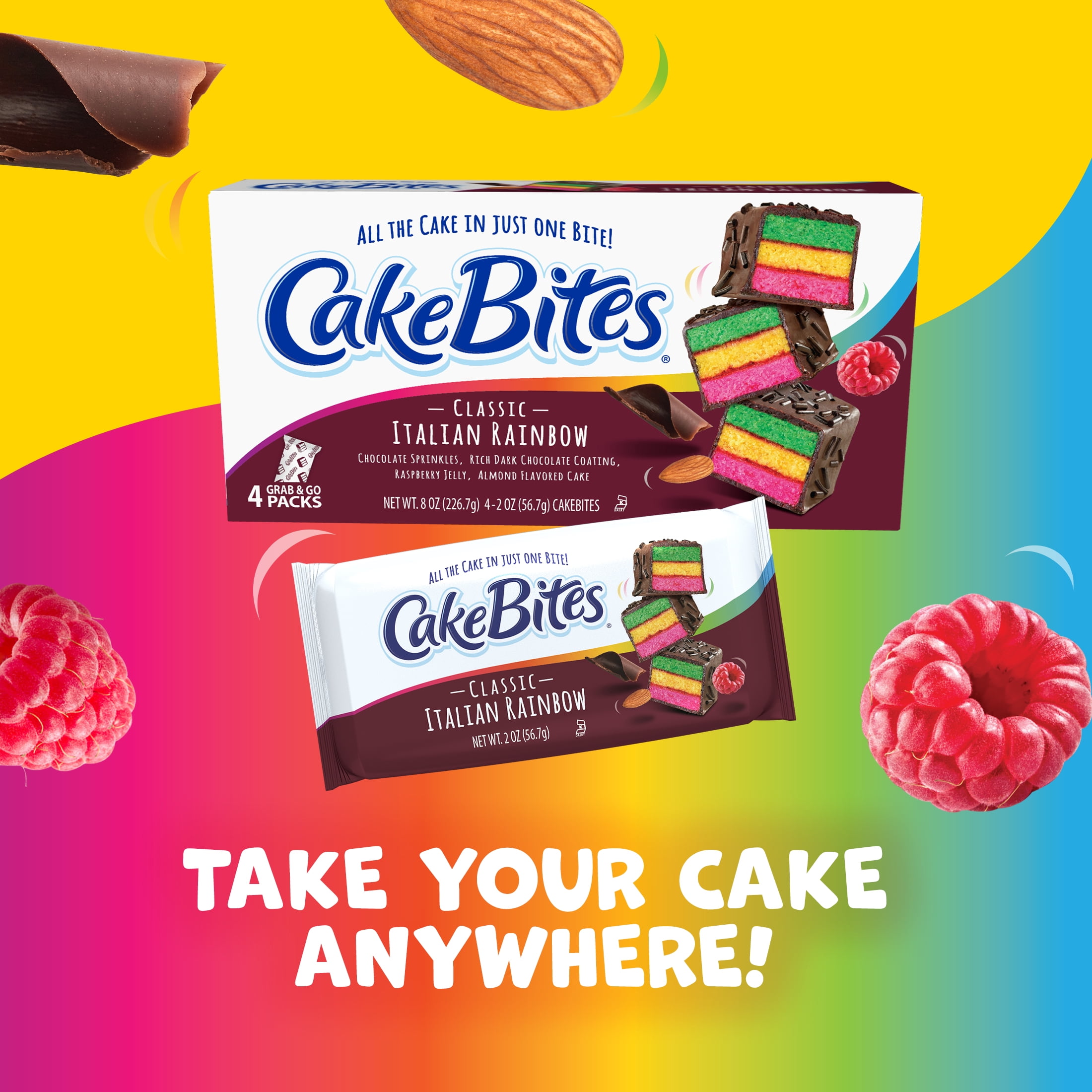 CakeBites Classic Italian Rainbow 4 Grab & Go Cakes, Family Pack