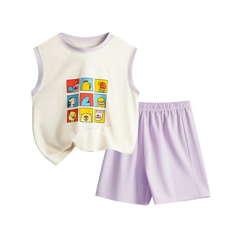 

Toddler Boys Girls Sleeveless Cartoon Cute Fashion Printed Tops Shorts 2PCS Outfits Clothes Set Kids Child Clothing Streetwear Dailywear Outwear