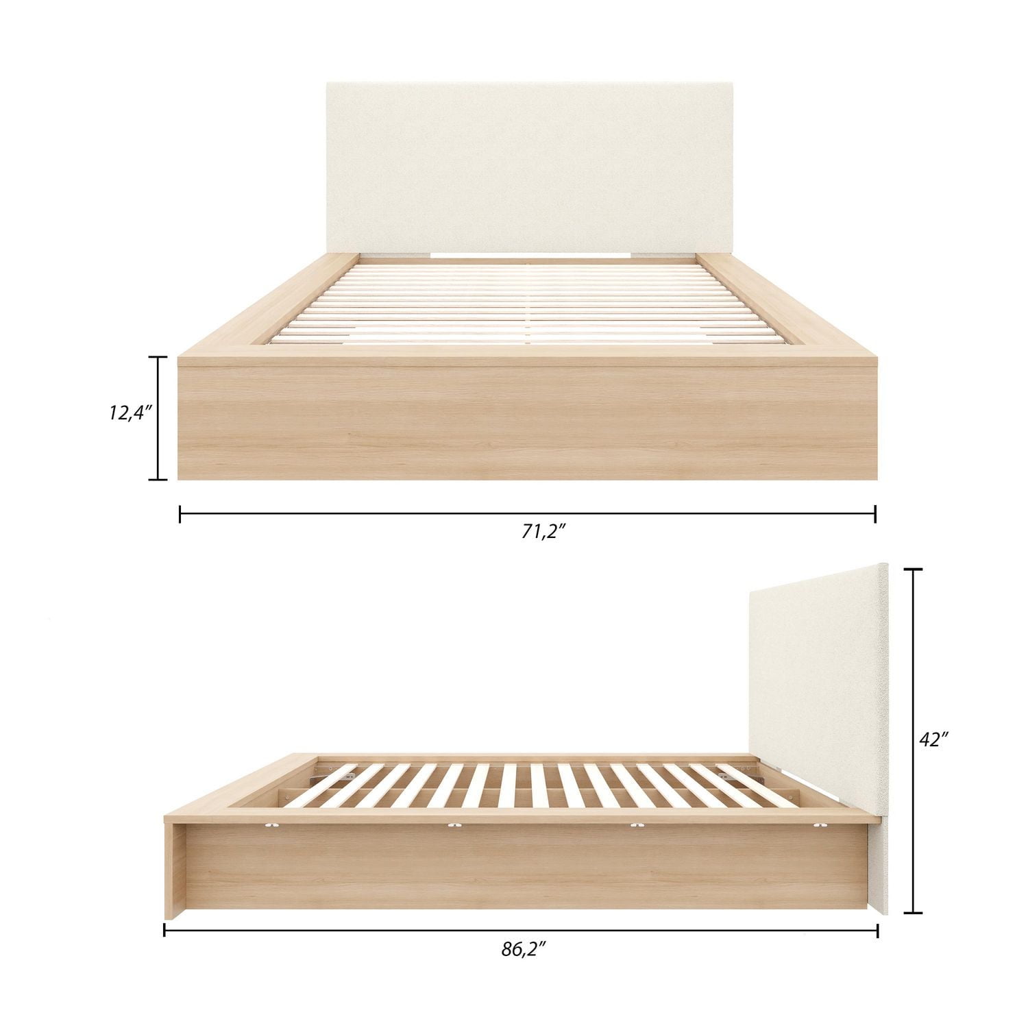 Jane Queen Size Platform Bed with Upholstered Headboard