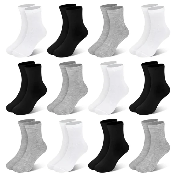 12 Pairs Toddler Socks Kids Crew Mid Calf Dress Socks 1-13 Years for Boys Girls Children
