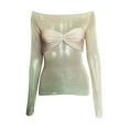 thumbnail image 5 of FAIWAD Women Off Shoulder Crop Tops Long Sleeve Slim Stretch Ruched Solid Color Pullover Tops, 5 of 5