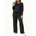 thumbnail image 6 of Women's 2 Piece Outfit Set, Long Sleeve Crewneck Top with Elastic Waist Wide Leg Pants, 2025 Fall New Casual Loungewear Set, Comfortable Relaxed Fit Matching Separates for Home and Travel Black XXXXL, 6 of 8
