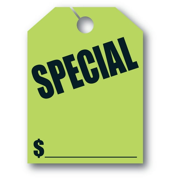 Mirror Hang Tags - Fl Green - "Special" - 8 1/2ʺW x 11 1/2ʺL - Pack of 50