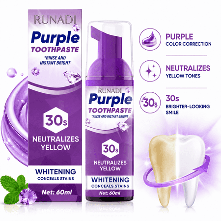 Purple Teeth Whitening Toothpaste, Neutralize Yellow Tones, Mint Fresh, 60 ml