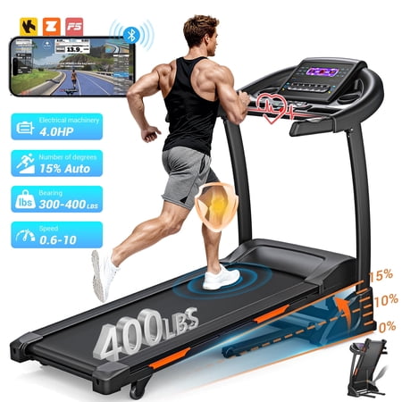 Condition photo showing As Is for 4.0hp folding treadmill 300-400lb capacity 15 levels auto incline treadmills for home running and walking max 10mph speed dprodo foldable eletreadmill running machine with app & bluetooth