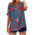 thumbnail image 2 of Xdegoge Vintage Cotton Linen Tunic Tops for Women Notch V Neck Short Sleeve Button Up Blouses Striped Print Relaxed Fit High Low Hem Shirts Casual Daily Wear Lightweight Flowy Tees, 2 of 5