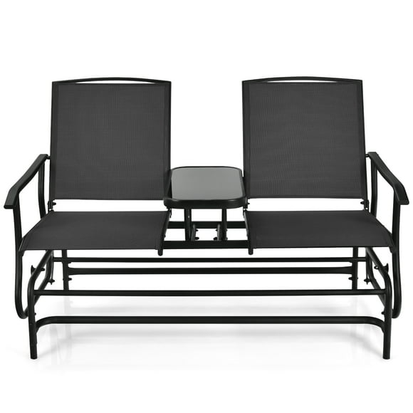 Patiojoy Black Patio Loveseat Rocking 2 Person Outdoor Double Glider Chair With Center Table