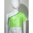 thumbnail image 2 of Kaerm Kids Girls Dance T-Shirts Short Sleeves Shiny Metallic One Shoulder Crop Tops for Modern Jazz Fluorescent Green 150, 2 of 5