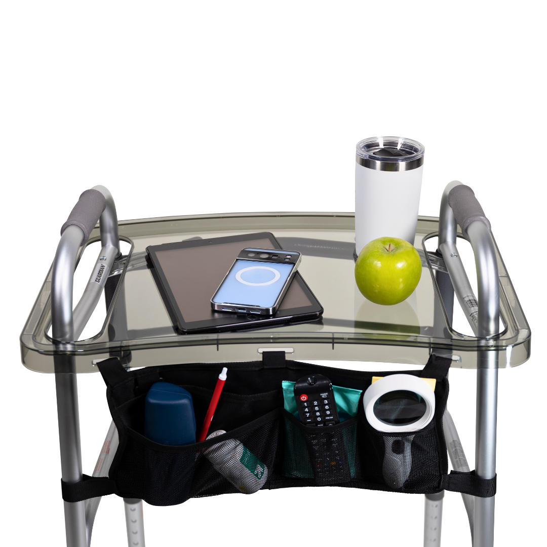 StrongArm Clearview Walker Tray – Adjustable Tray for Folding Walkers, Seniors, with Cup Holder, Food Tray, Walker Accessories, Tray Table for Standard Adult Walkers