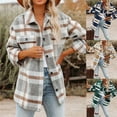 thumbnail image 4 of Womens Casual Plaid Button Down Long Sleeve Shirts Flannel Shacket Jacket Coats Button Down Pocketed Coats Shacket, 4 of 6