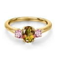 thumbnail image 3 of Gem Stone King 18K Yellow Gold Plated Silver Mango Mystic Topaz and Pink Lab Grown Diamond Engagement Ring for Women | 1.56 Cttw | Oval 7X5MM | Gemstone November Birthstone | Size 5, 3 of 6