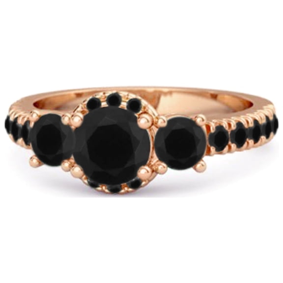 Three Stone 0.92 Cts Black Spinel Rare Cut 925 Sterling Silver Rose Vermeil Accent Women Valentines Day Gifts Ring