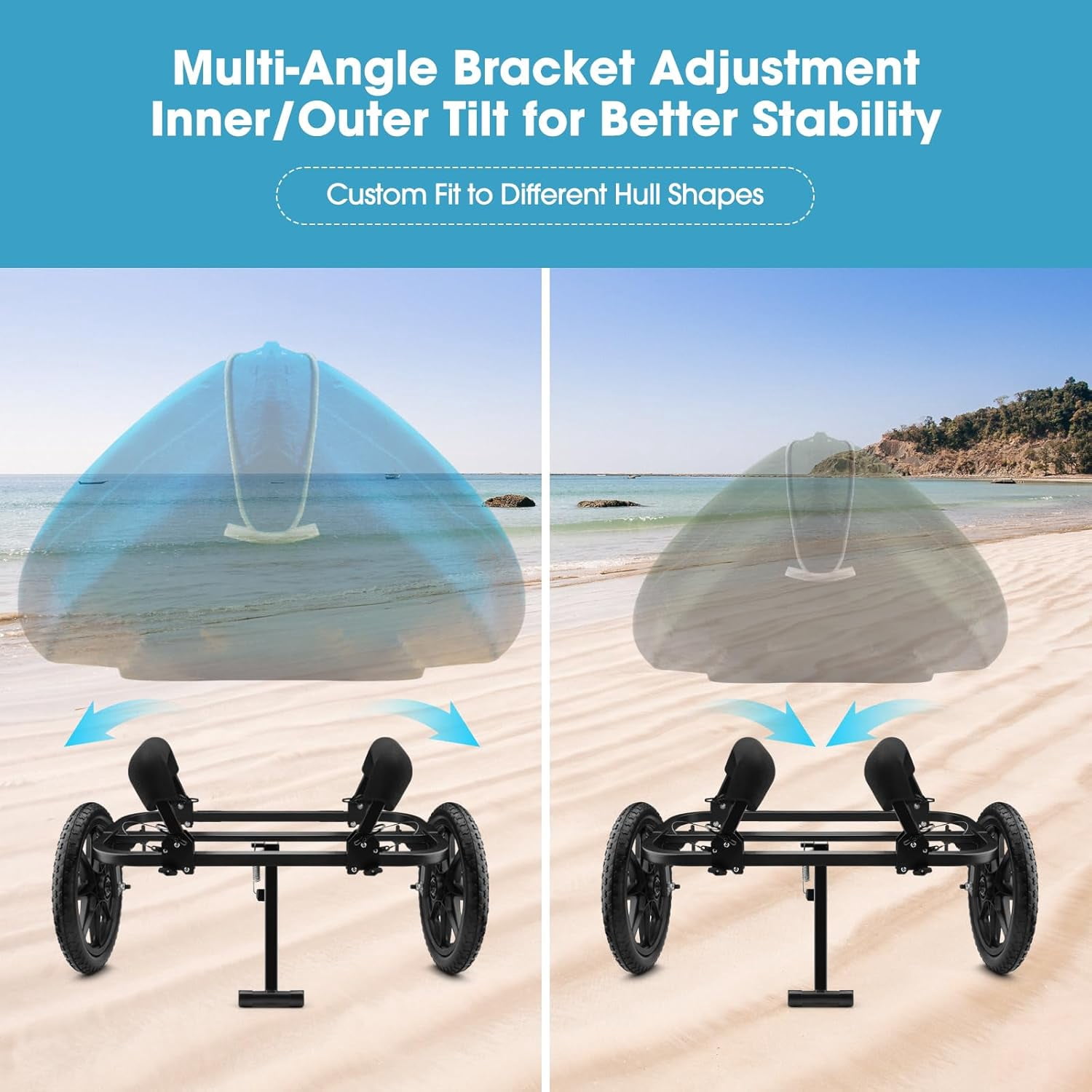 GanFindX Heavy Duty Kayak Cart Canoe Trolley with Solid Foam Wheels, Foldable Kayak Carrier Dolly with Upright Crossbar & Tie Down Straps for Kayak, Canoe, Paddle Board Transport