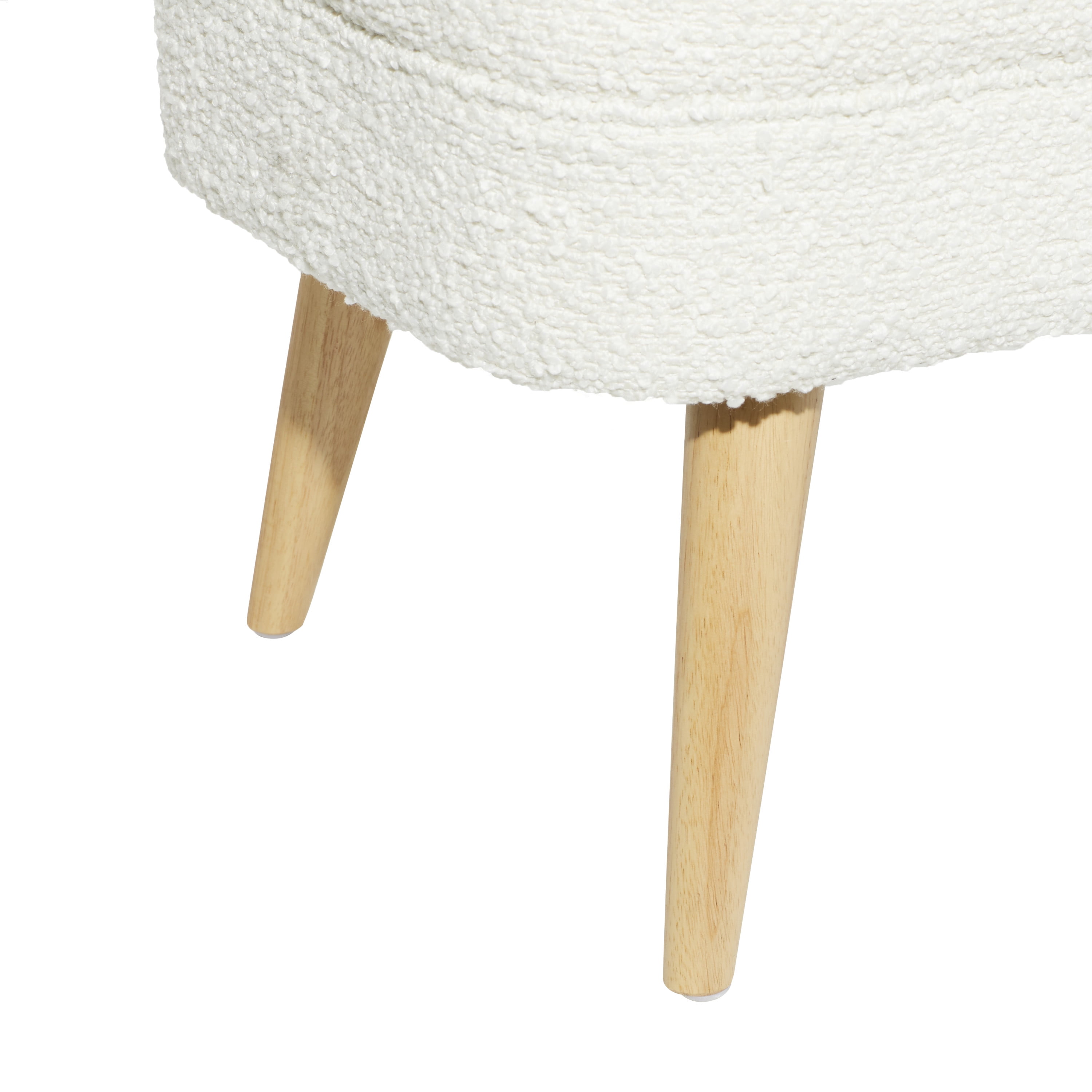 DecMode Polyester Rounded Upholstered Boucle Storage Bench with Wood Legs, White
