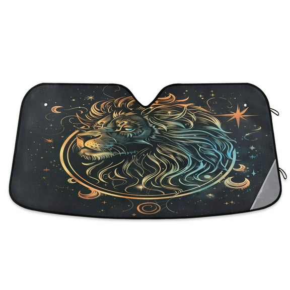 Handsome Lion Head Car Windshield Sun Shade Foldable Car Front Window Visor Heat and UV Protection 53x23.5