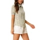 thumbnail image 4 of BLUSA CHIC para MUJER con cuello de solapa, cuello partido, mangas abullonadas, camisa de gasa, M azul amarillo, 4 of 6